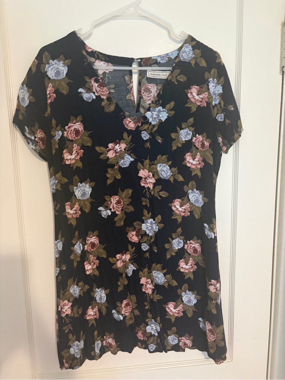 Abercrombie & Fitch Black V-Neck dress with Pink & Blue Floral Print